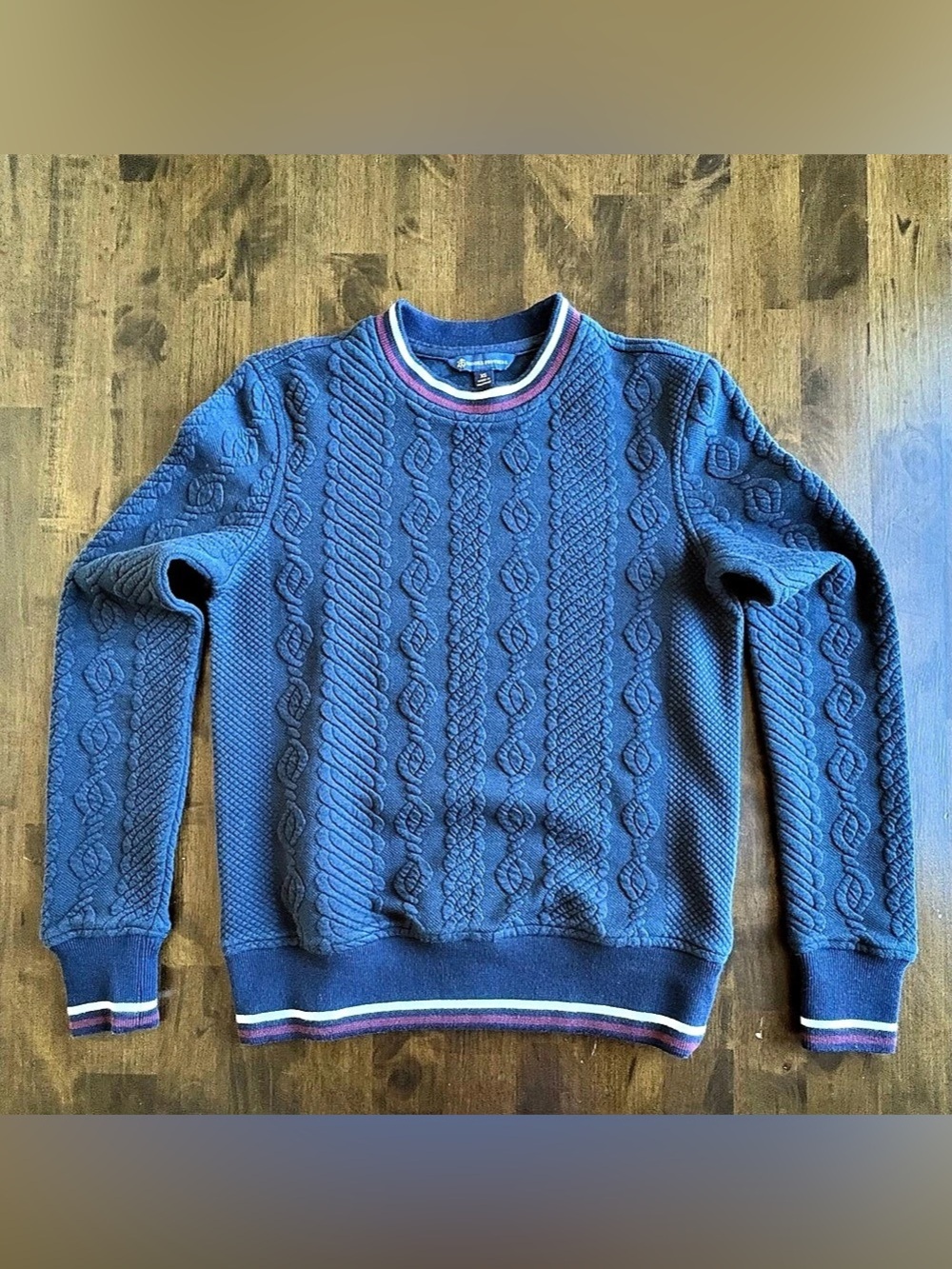 Brooks Brothers Collegiate Tonal Cable Knit Sweater Navy Unisex XS